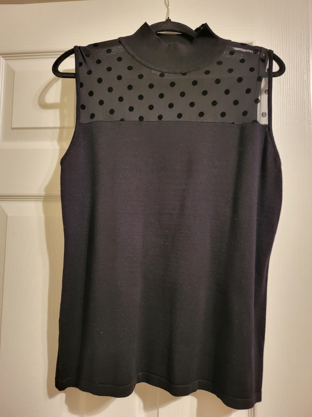 Andrea Jovine Black Sleeveless Polka Dot Mesh Yoke Tank